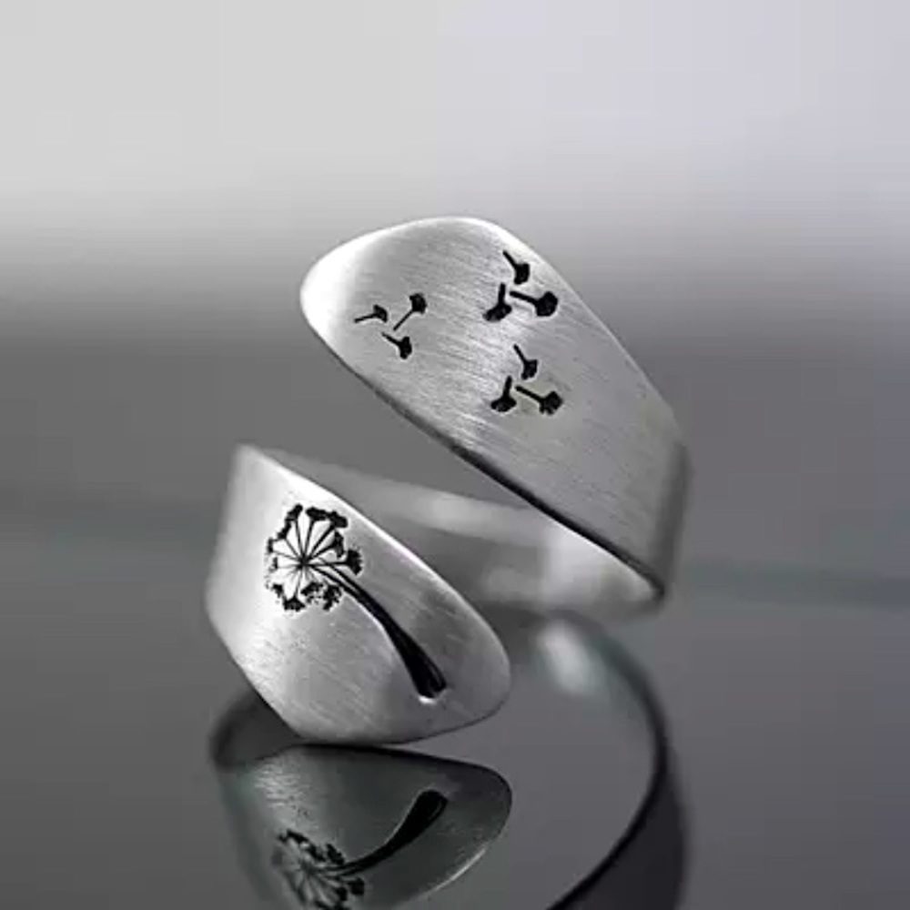 “Let Go” Dandelion Minimalist Wrap Adjustable Ring - Picture 1 of 8